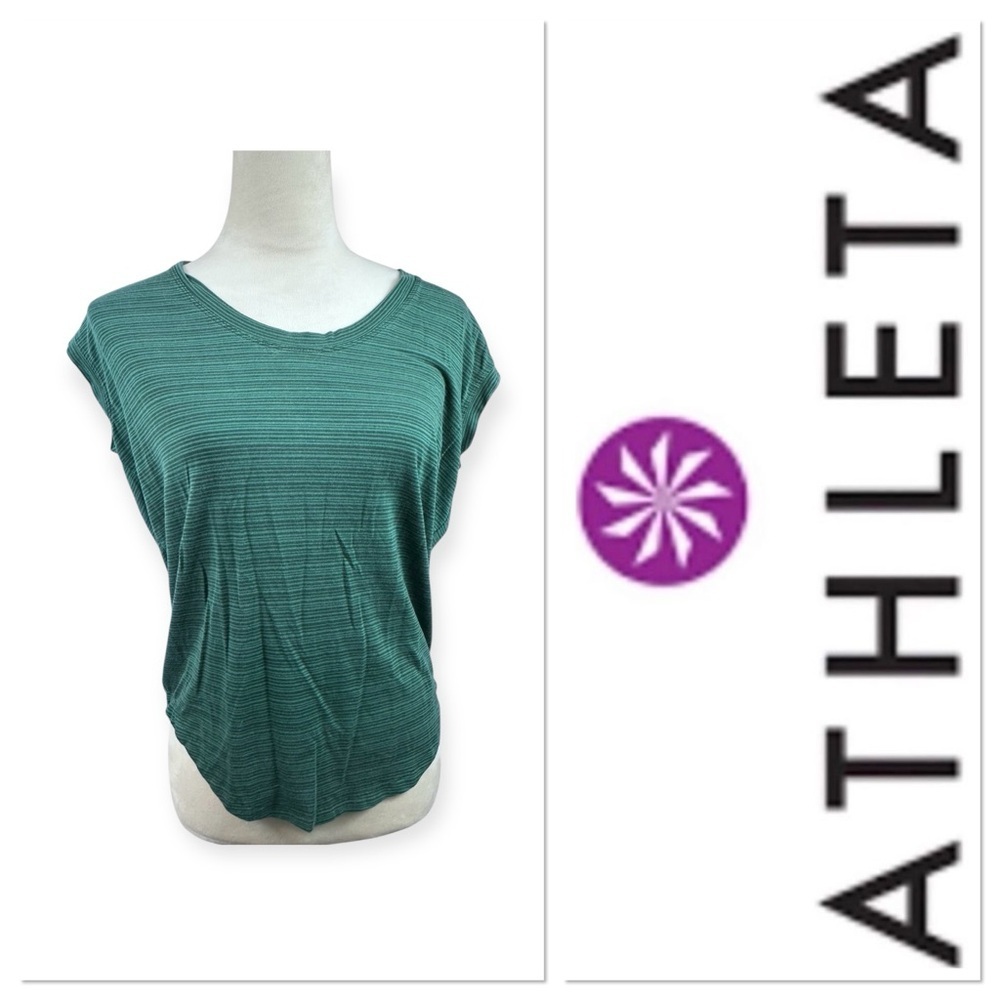 Athleta green cloud light breezy stratus short sleeve striped top size XS